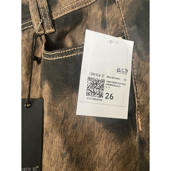 Forever 21 Women’s Bootcut Jeans 26 Brown Black Acid Wash Bleach Effect NWT - Picture 3 of 5